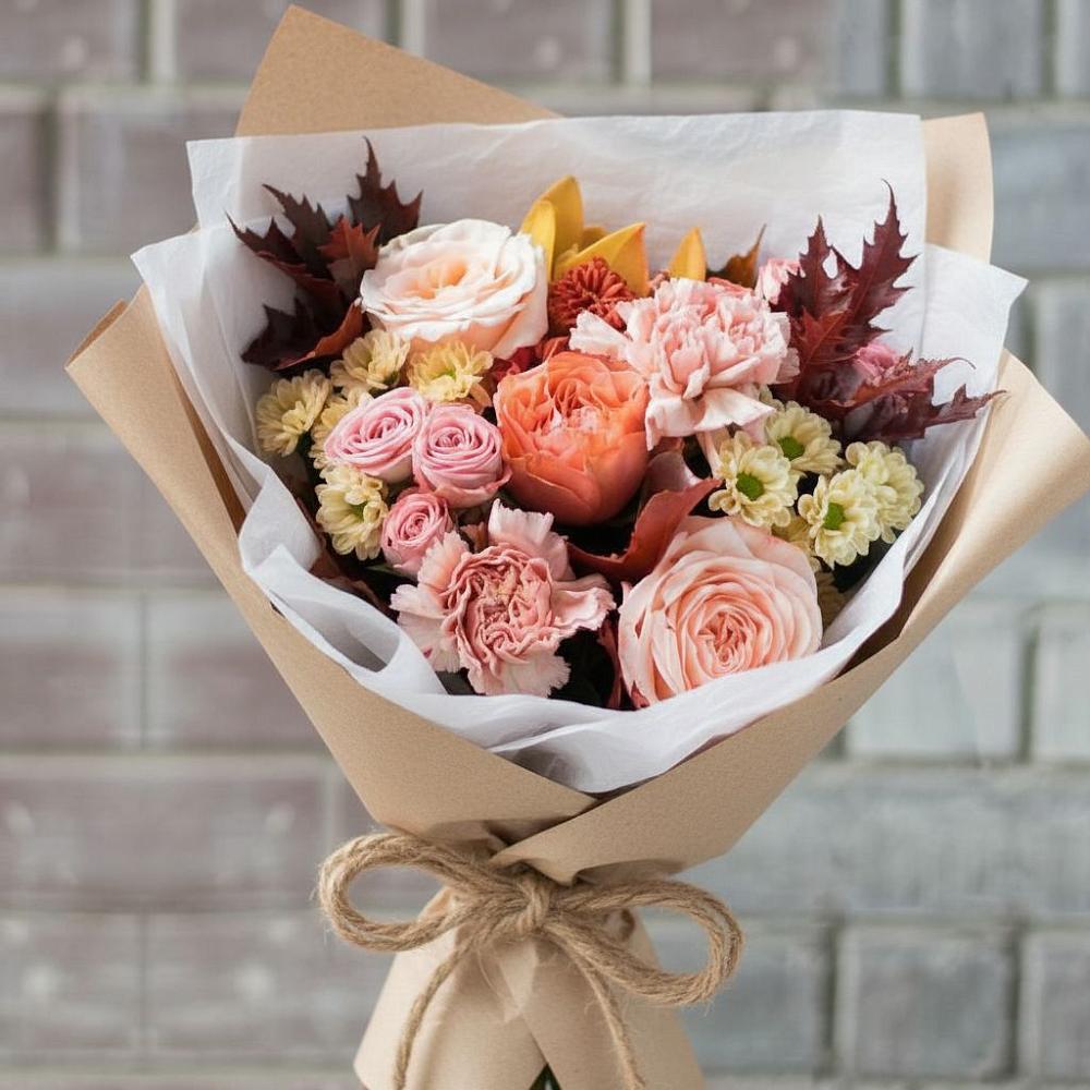 Букет цветов из: Гвоздики, Хризантемы и Розы в Троицком