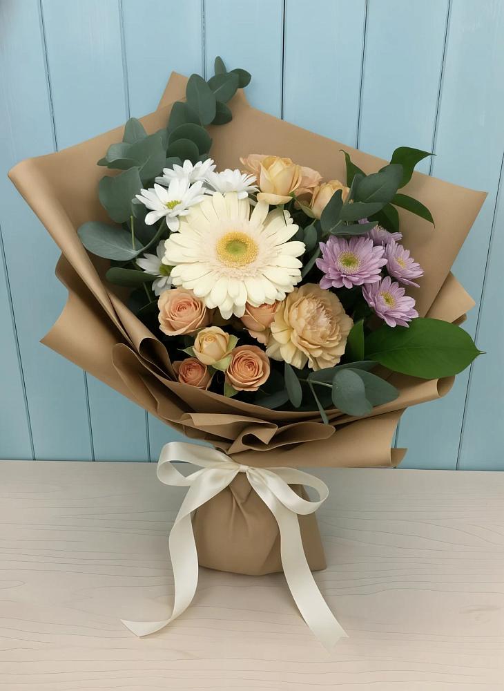 Букет цветов из: Герберы и Хризантемы в Троицком