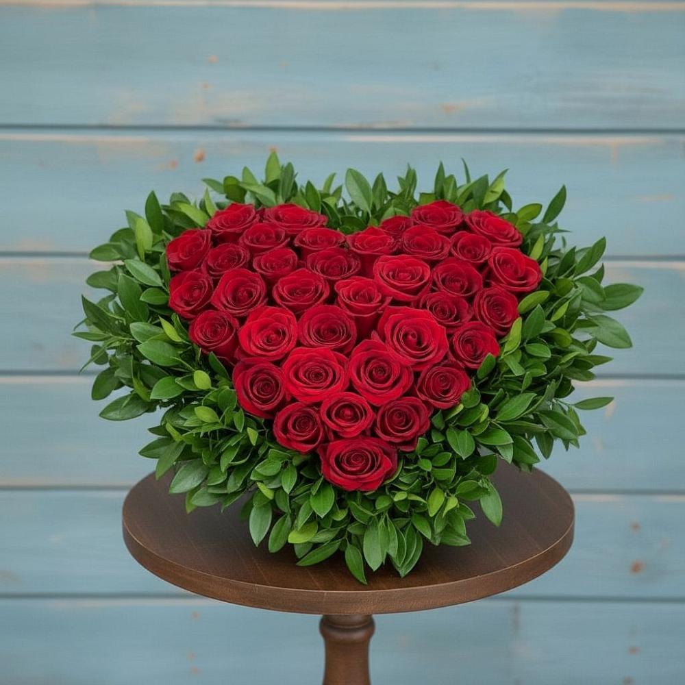 Цветочная композиция из Розы в виде сердца в Троицком