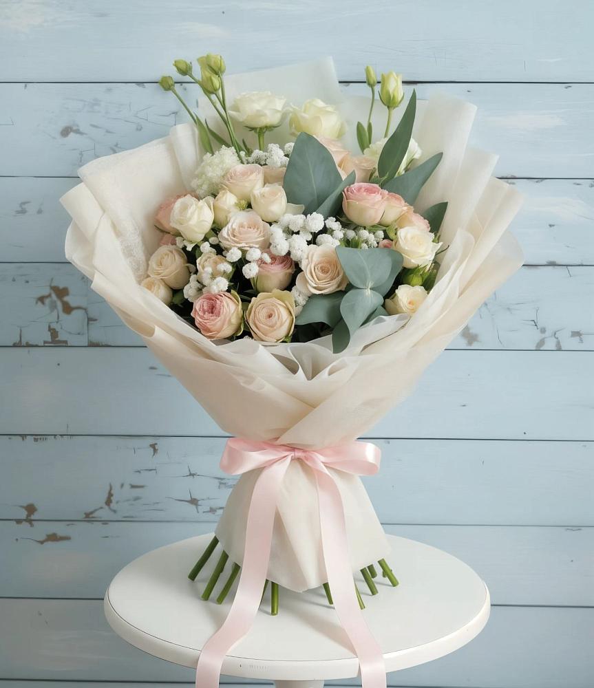 Букет цветов из: Розы и Лизиантусы в Троицком