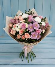 Букет цветов из:  Хризантемы, Розы и Альстромерии в Троицком